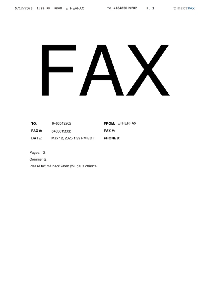 fax cover page