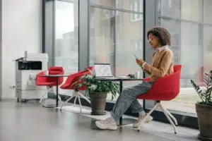 Woman checking her email on iPhone 